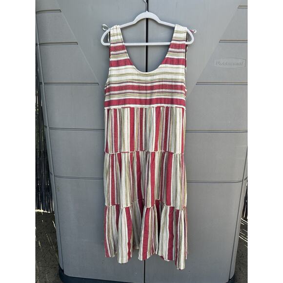FAHERTY Lanai Linen Cotton Blend Striped Boho Sleeveless Tie Shoulder Dress XL - Picture 6 of 16